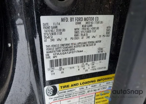 2015 Ford Expedition Limited from USA, damaged, VIN 1FMJU2AT2FEF17644